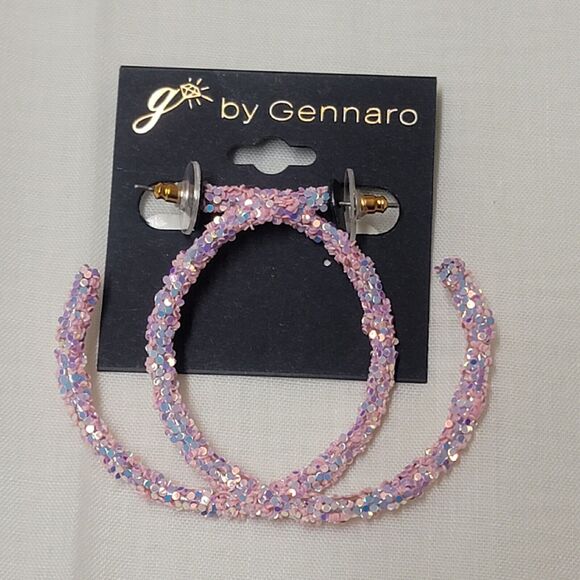 G By Gennaro 3/4 Moon Earrings Sequin Pink Purple NEW - Picture 1 of 3